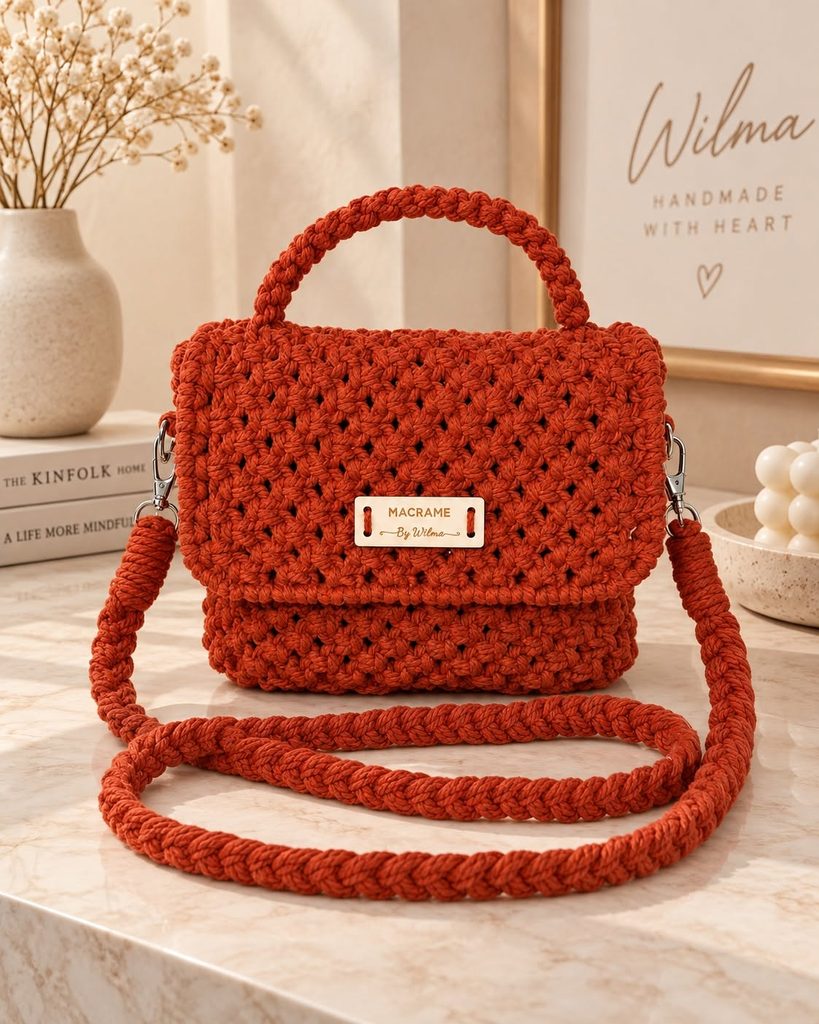 Handmade Rust Design Macrame Bags by Wilma Price