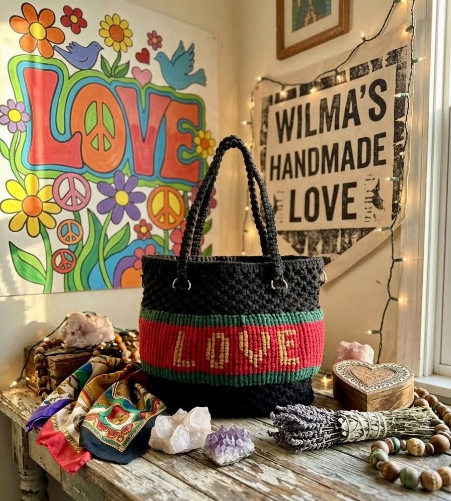 Handmade Love Design Macrame Bags by Indie Boutique Designer Wilma Price